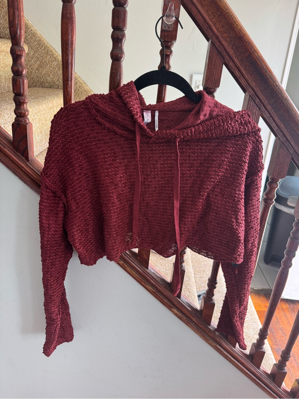 Cropped Textured Hoodie - Deep Wine